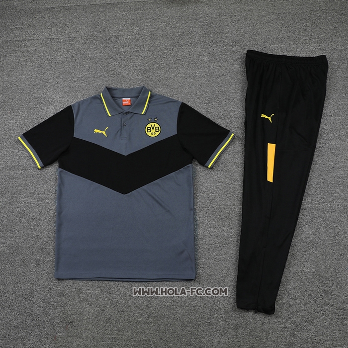 Conjunto Polo del Borussia Dortmund 2022-2023 Gris y Negro